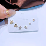 3 Pairs/Set Cubic Zircon Crystal Stud Earrings Women Jewelry