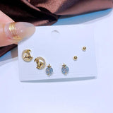 3 Pairs/Set Cubic Zircon Crystal Stud Earrings Women Jewelry