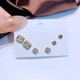 3 Pairs/Set Cubic Zircon Crystal Stud Earrings Women Jewelry