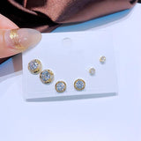 3 Pairs/Set Cubic Zircon Crystal Stud Earrings Women Jewelry