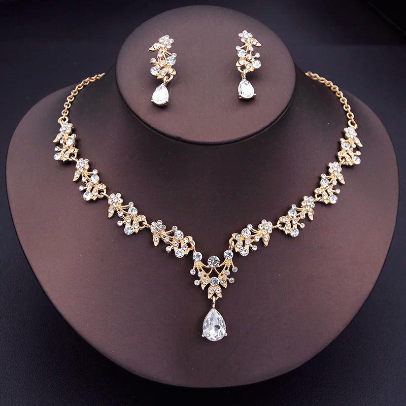 Flower Jewelry Set Women's Necklace Earrings Bridal Wedding Accessories