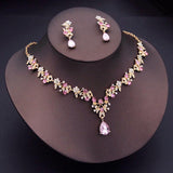 Flower Jewelry Set Women's Necklace Earrings Bridal Wedding Accessories