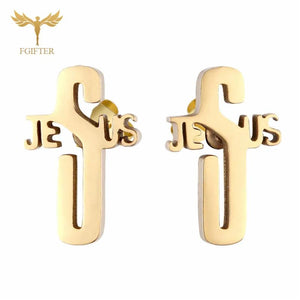 Christian Jewelry Stainless Steel Earrings Sets Cross Word Plated Ear Studs