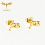 Christian Jewelry Stainless Steel Earrings Sets Cross Word Plated Ear Studs