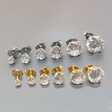 6 Pairs Clear CZ Zirconia Stud Earrings Set Stainless Steel Piercing