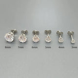 6 Pairs Clear CZ Zirconia Stud Earrings Set Stainless Steel Piercing