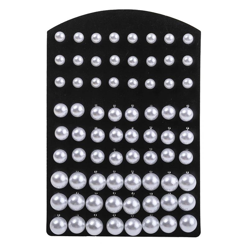 36Pairs Mixed Size Beads Round Pearls Earrings Set Stud Earrings