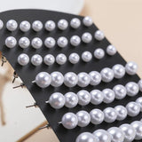 36Pairs Mixed Size Beads Round Pearls Earrings Set Stud Earrings