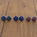 3Pair/Set Round Stud Earrings Stainless Steel Druzy Resin For Womens Girls