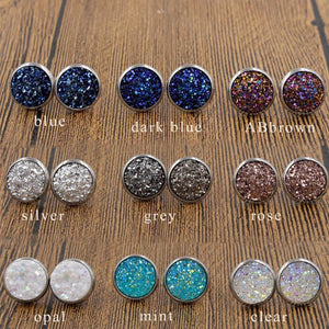 3Pair/Set Round Stud Earrings Stainless Steel Druzy Resin For Womens Girls