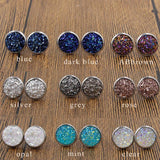 3Pair/Set Round Stud Earrings Stainless Steel Druzy Resin For Womens Girls