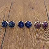 3Pair/Set Round Stud Earrings Stainless Steel Druzy Resin For Womens Girls
