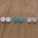 3Pair/Set Round Stud Earrings Stainless Steel Druzy Resin For Womens Girls