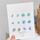Ceramic Ears Stud Earrings Set for Women Girls Party Jewelry