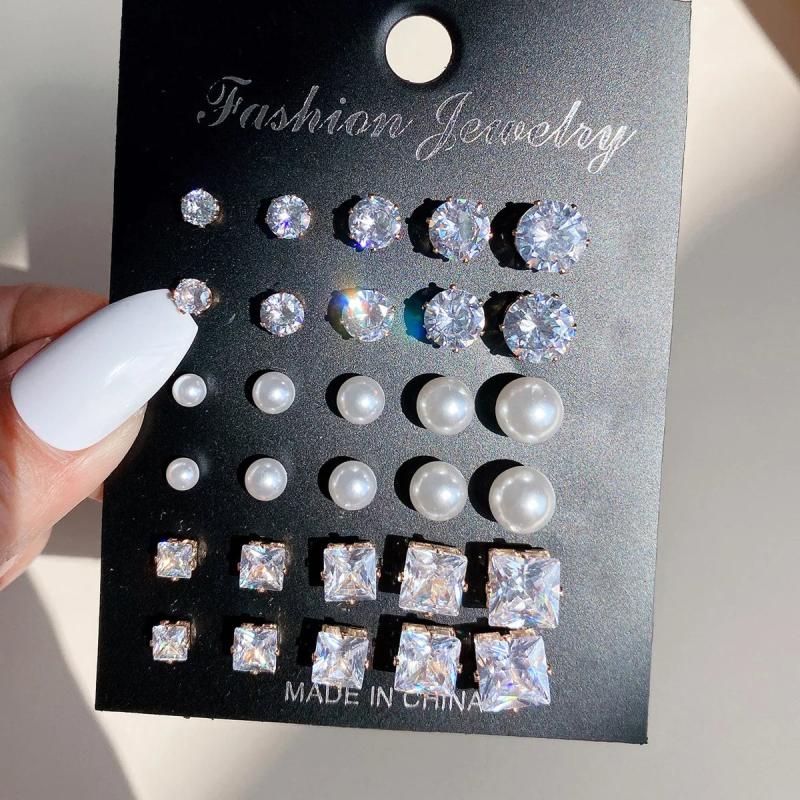 12 Pairs AAA CZ Wedding Stud Earrings Set Crystal Jewelry Earing Oorbellen