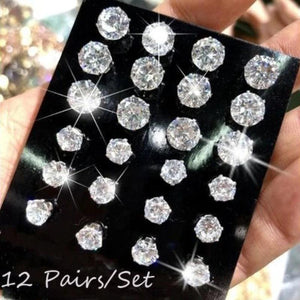 12 Pairs AAA CZ Wedding Stud Earrings Set Crystal Jewelry Earing Oorbellen
