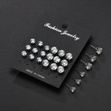 12 Pairs AAA CZ Wedding Stud Earrings Set Crystal Jewelry Earing Oorbellen