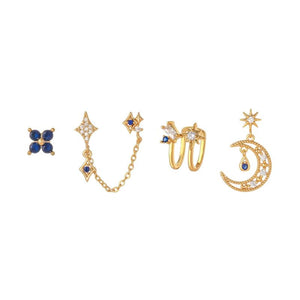 6 Pcs Small Crystal Moon Piercing Stud Earrings Set for Women
