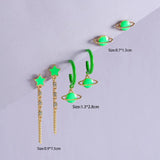 Green Drip Earrings Set Metal Candy Spaceship Little Star Earrings