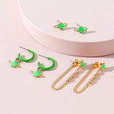 Green Drip Earrings Set Metal Candy Spaceship Little Star Earrings