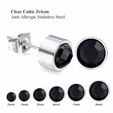 Round CZ Earring Set Stainless Steel Stud Jewelry