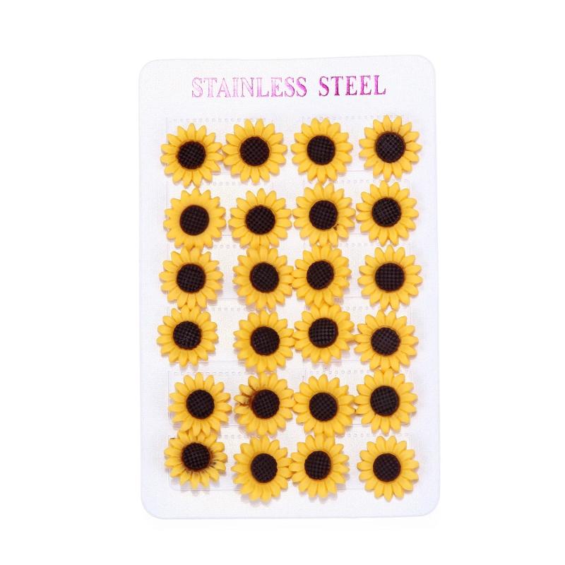 12pairs Women Stainless Steel Daisy Sunflower Stud Earring Set Gift