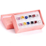Colorful Square Crystal Stud Earrings Stainless Steel 6Pairs/Boxes