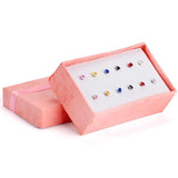 Colorful Square Crystal Stud Earrings Stainless Steel 6Pairs/Boxes