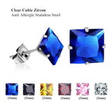Colorful Square Crystal Stud Earrings Stainless Steel 6Pairs/Boxes