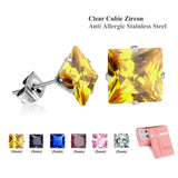 Colorful Square Crystal Stud Earrings Stainless Steel 6Pairs/Boxes