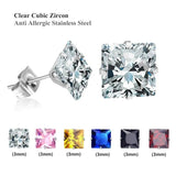 Colorful Square Crystal Stud Earrings Stainless Steel 6Pairs/Boxes