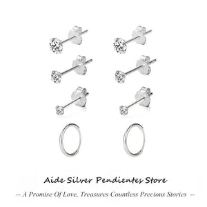 925 Sterling Silver Classic Jewelry Set for Women - 3 Studs, 2 Hoop Earrings