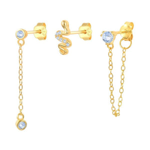 Crystals Snake Earrings 925 Sterling Silver Piercing Stud Wedding Jewelry