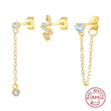 Crystals Snake Earrings 925 Sterling Silver Piercing Stud Wedding Jewelry