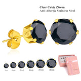 6 Pairs Pink CZ Stainless Steel Stud Earring Sets
