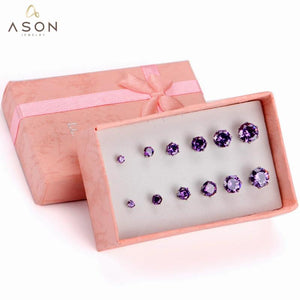 6 Pairs Pink CZ Stainless Steel Stud Earring Sets