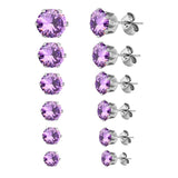 6 Pairs Pink CZ Stainless Steel Stud Earring Sets