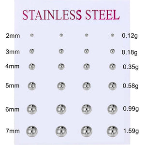 Mixed Size Steel Ball Earrings Set Stainless Steel Piercing Jewelry