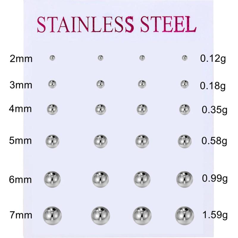 Mixed Size Steel Ball Earrings Set Stainless Steel Piercing Jewelry