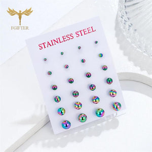 Mixed Size Steel Ball Earrings Set Stainless Steel Piercing Jewelry
