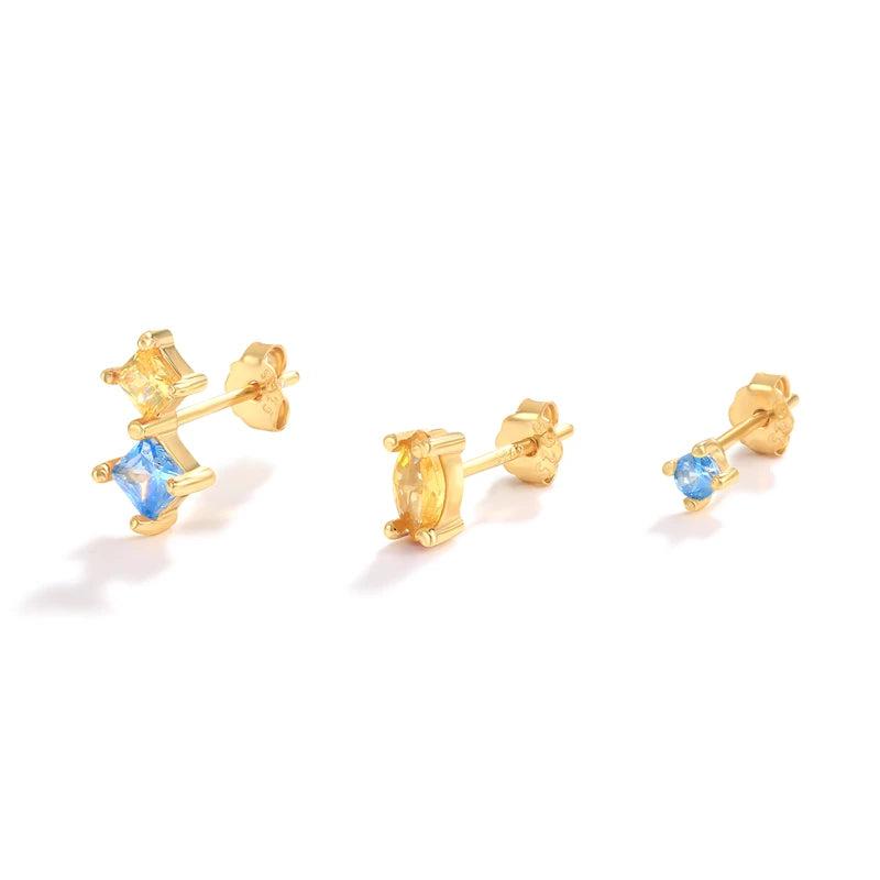 925 Silver CZ Stud Earring Set, 3/4 Pieces Fine Jewelry, Plata 925