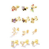 925 Silver CZ Stud Earring Set, 3/4 Pieces Fine Jewelry, Plata 925