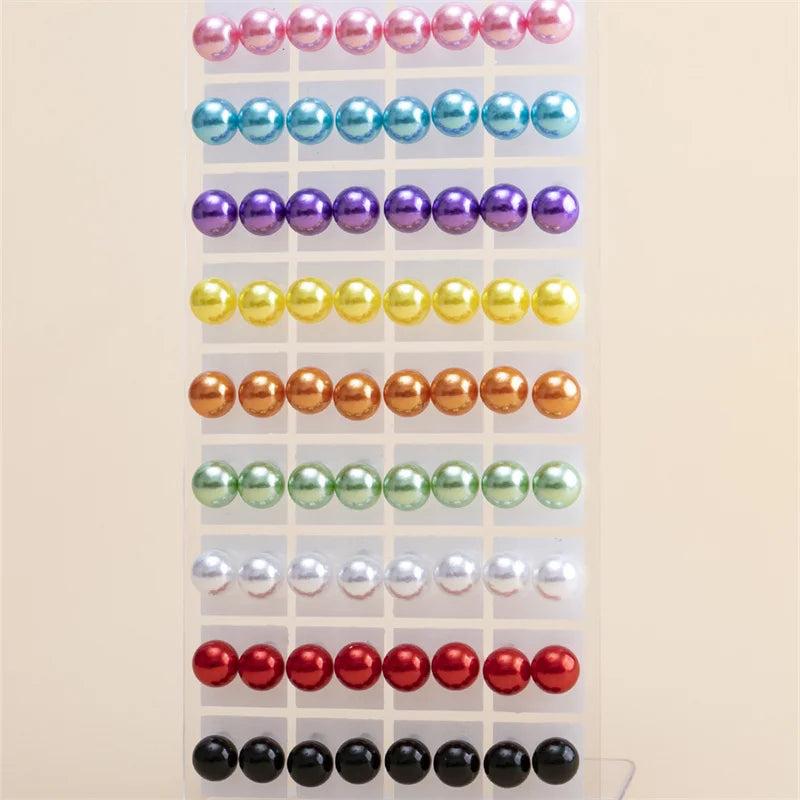 36 Pairs Colorful Pearl Stud Earrings 6 8 10mm Bead