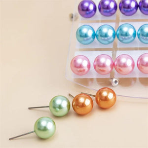 36 Pairs Colorful Pearl Stud Earrings 6 8 10mm Bead