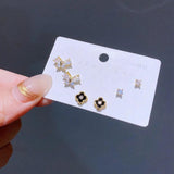 Romantic Clover Butterfly Stud Earrings Set Plated Cubic Zircon Women Jewelry