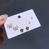 Romantic Clover Butterfly Stud Earrings Set Plated Cubic Zircon Women Jewelry
