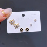 Romantic Clover Butterfly Stud Earrings Set Plated Cubic Zircon Women Jewelry
