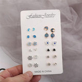 12 Pairs Set Diamond Moon Earth Star Earrings for Women