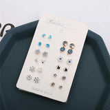 12 Pairs Set Diamond Moon Earth Star Earrings for Women