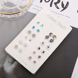 12 Pairs Set Diamond Moon Earth Star Earrings for Women